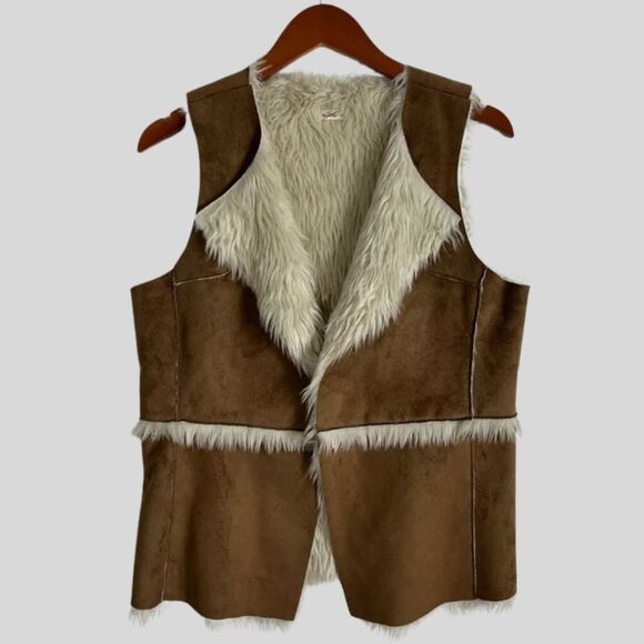 Hollister Jackets & Blazers - HOLLISTER Women's Brown Faux Suede Fur Western Vest  Size S